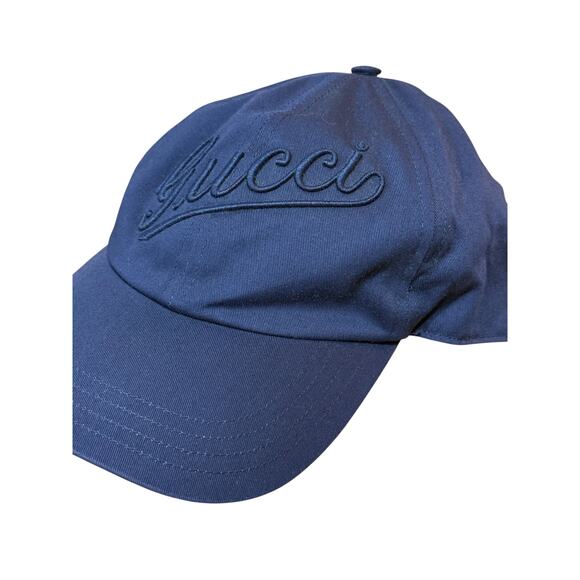 Gucci Unisex Cotton Adjustable Script Logo Navy Blue Baseball Cap Hat Large main image 4
